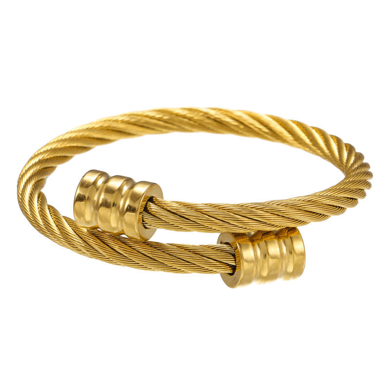 Retro personalized stainless steel wrapped geometric bracelet